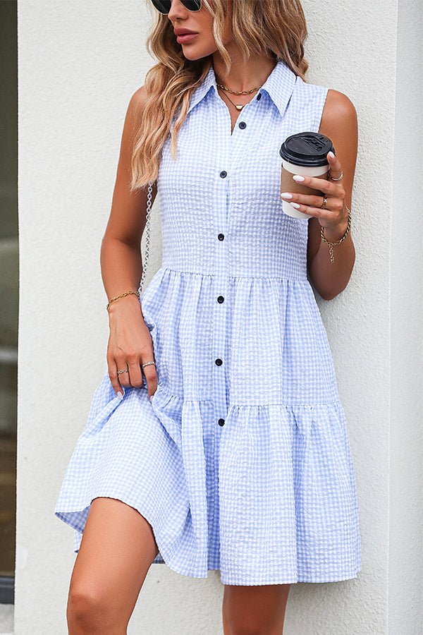 Plaid Print Sleeveless Ruffle Hem Dress - Image 2