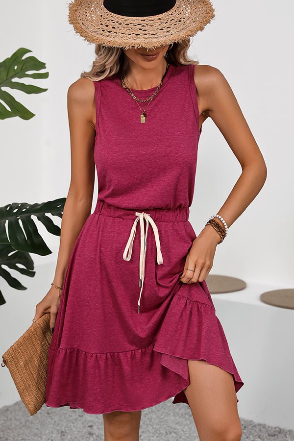 Fashion Solid Color Tie Waist Casual Dress - Image 3