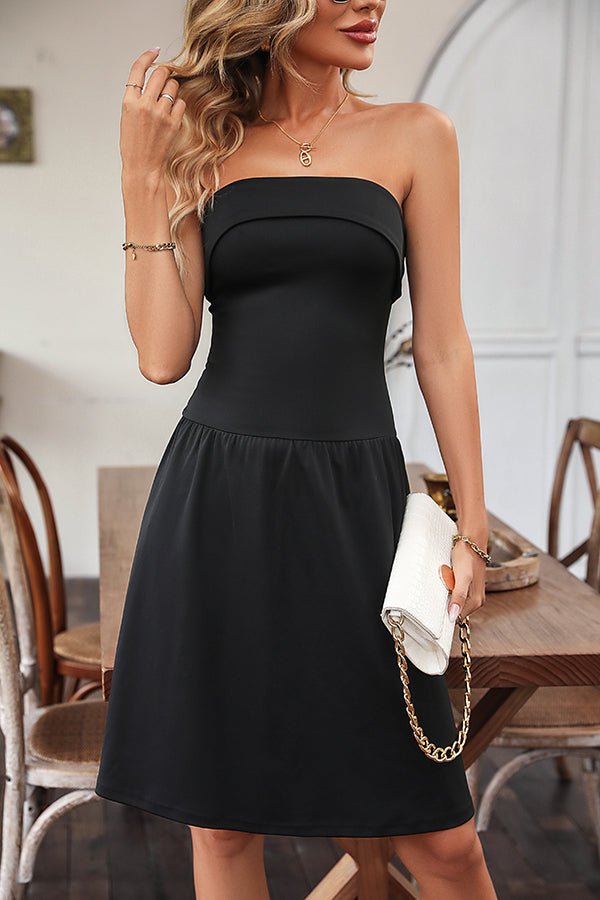 Solid Color Bandeau Casual Dress - Image 2