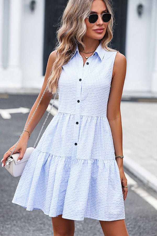 Plaid Print Sleeveless Ruffle Hem Dress - Image 3