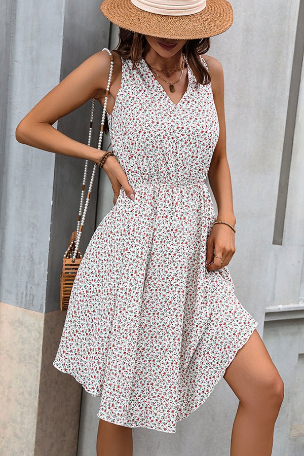 Floral Print V Neck Ruffle Hem Dress - Image 4