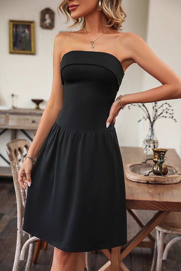Solid Color Bandeau Casual Dress - Image 4