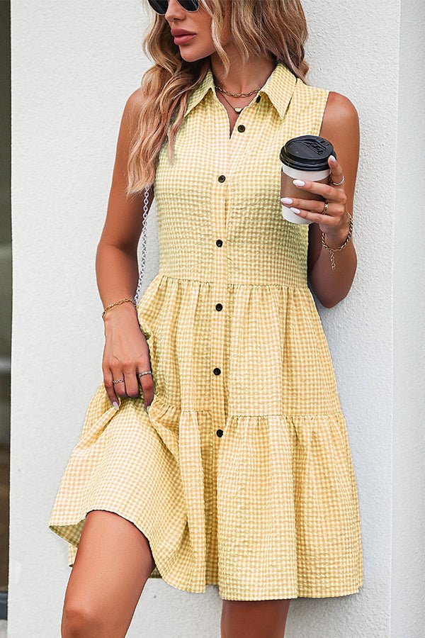 Plaid Print Lapel Sleeveless Mini Dress - Image 2
