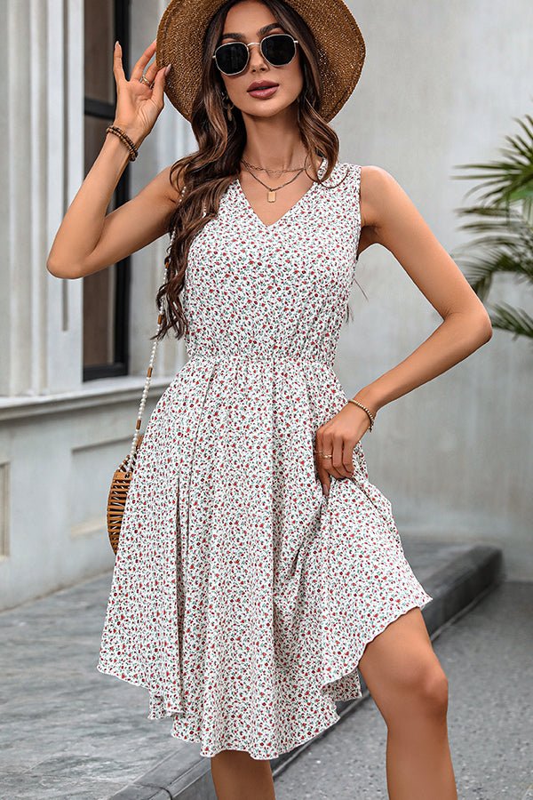 Floral Print V Neck Ruffle Hem Dress - Image 2