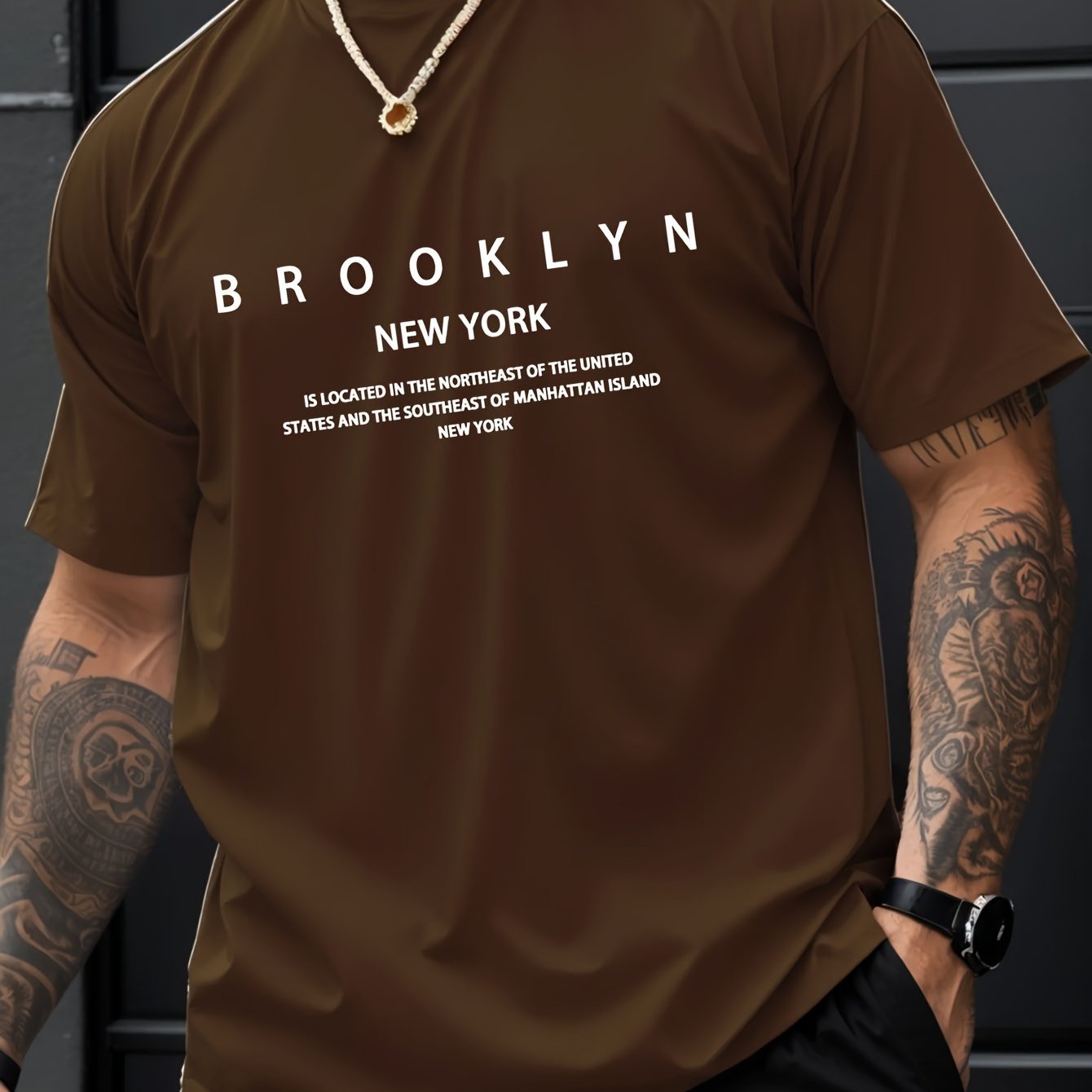 Brooklyn And New York Print Men??s Creative Top, Casual Short Sleeve Crew Neck T-shirt, Men??s Clothing For Summer Outdoor - Image 6