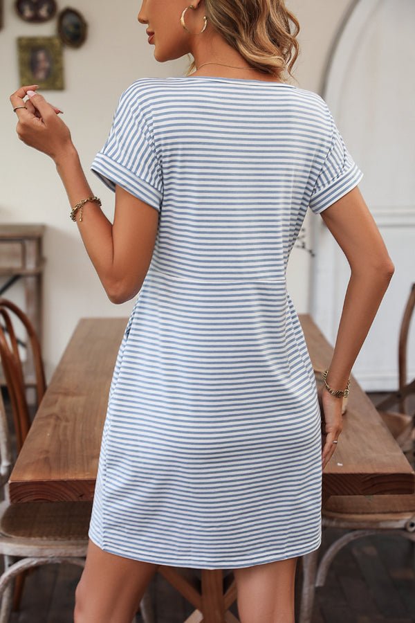 Fashion Stripe Print Round Neck Mini Dress - Image 6