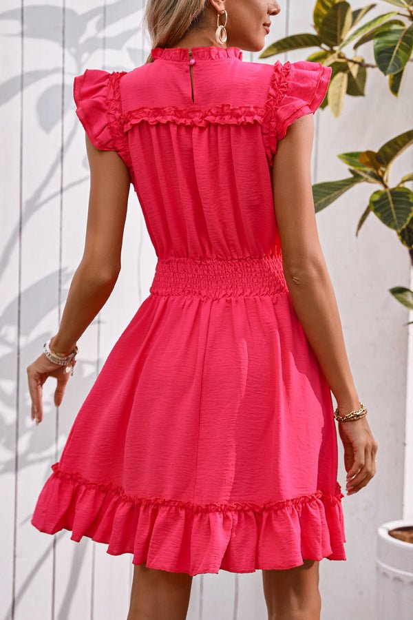 Smocked Waist Solid Color Ruffle Hem Mini Dress - Image 6