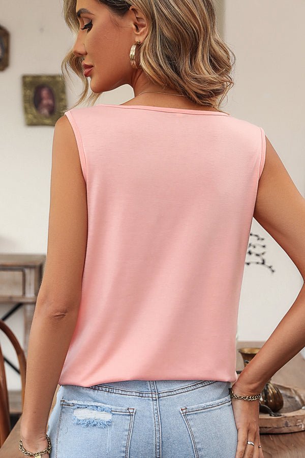 Square Neck Solid Color Sleeveless Casual Tops - Image 3