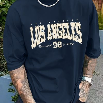 LOS ANGELES 98 Print T-shirt For Men, Casual Short Sleeve T-shirt For Summer