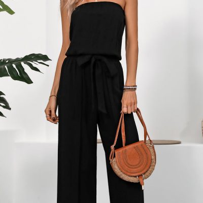 Bandeau High Waist Black Casual Jumpsuits