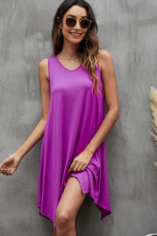 Irregular Hem Solid Color Mini Dress - Image 5