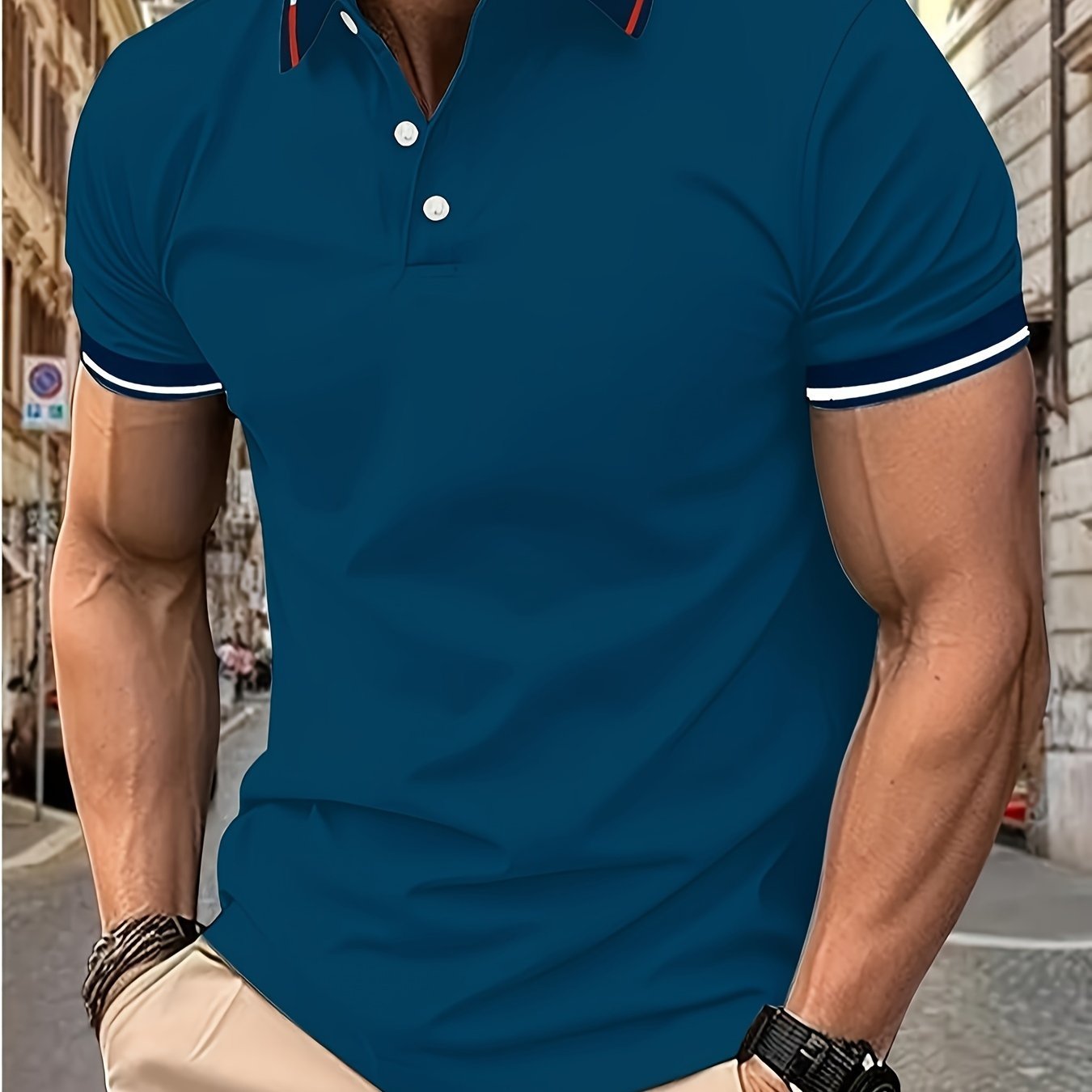 Breathable Contrast Binding Men’s Casual Short Sleeve Lapel Golf Shirt For Summer, Men’s Clothing - Image 4