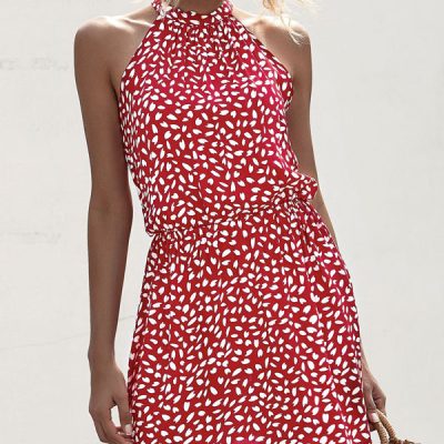 Polka Dot Print Halter Neck Casual Dress