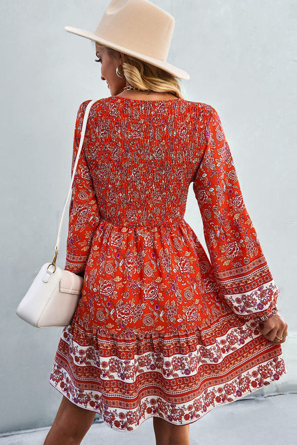 Bohemia Smocked Bust Long Sleeve Printed Dress - Image 6