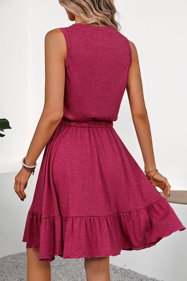 Fashion Solid Color Tie Waist Casual Dress - Image 5