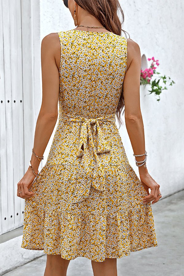Fashion Floral Print V Neck Casual Dress - Image 5