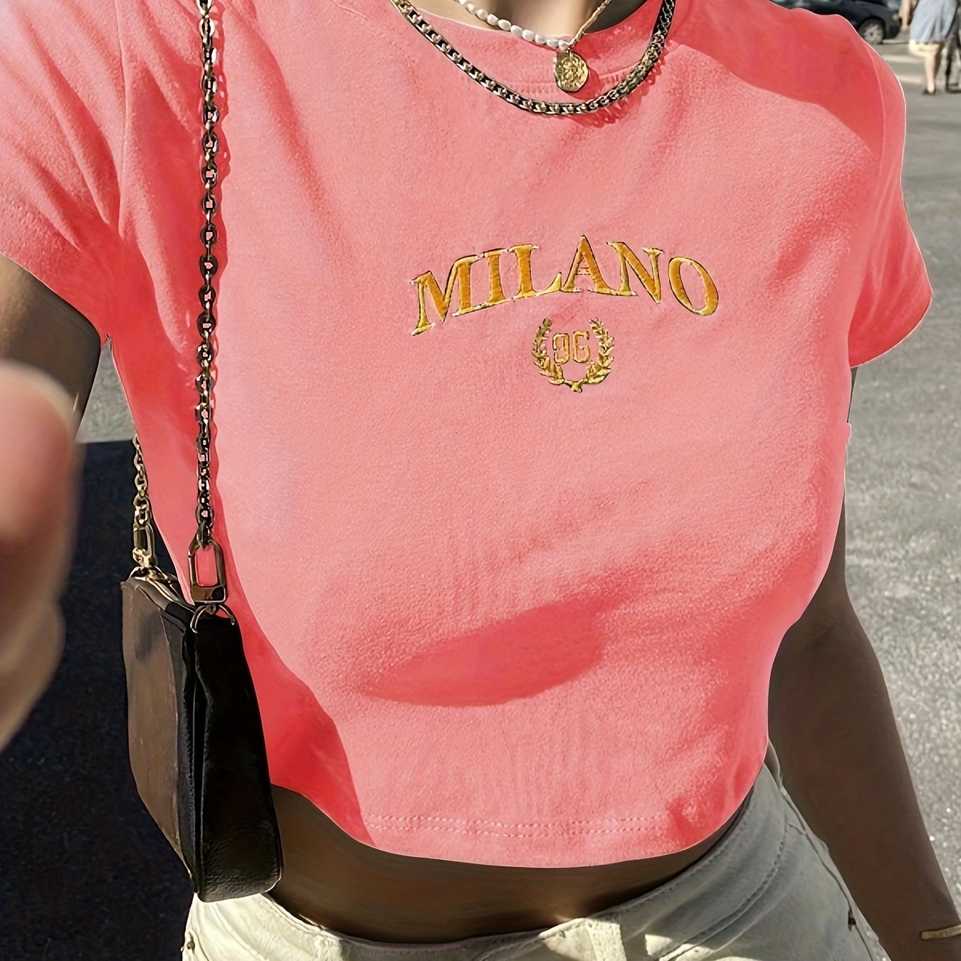 Letter Print Crew Neck Crop T-Shirt, Casual Short Sleeve T-Shirt For Spring & Summer, Women’s Clothing - Image 5