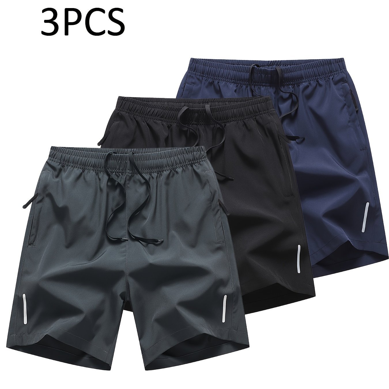 3pcs Men’s Solid Fashion Active Shorts, Drawstring Shorts With Zipper Pockets For Summer Training, Summer Daily - Image 3