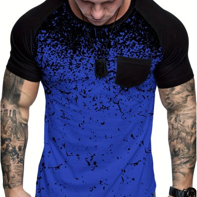 Chic Printed T-shirt, Men’s Casual Street Style Stretch Round Neck Tee Shirt For Summer