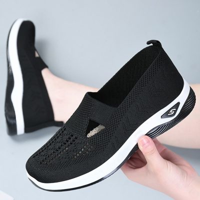 Women’s Solid Color Knitted Sneakers, Soft Sole Platform Slip On Walking Comfort Shoes, Low-top Breathable Shoes