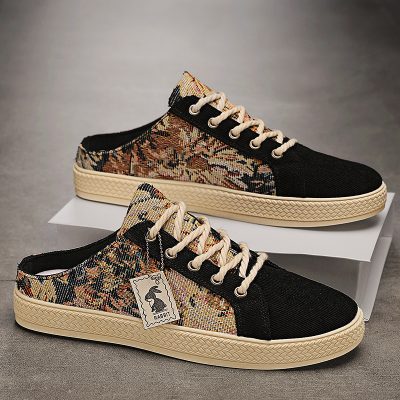 Men’s Trendy Hollow Out Breathable Mule Shoes, Comfy Non Slip Casual Lace Up Durable Shoes, Men’s Footwear