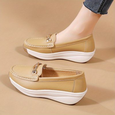Women’s Casual Loafers, Metallic Buckle Decor Slip On Shoes, Casual Comfortable Soft Sole Walking Shoes