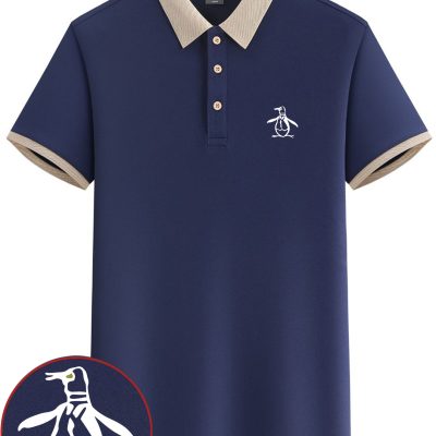 Penguin Sketch Print Men’s Short Sleeve Lapel Golf T-shirt, Summer Trendy Tennis Tees, Casual Comfy Breathable Top For Outdoor Sports