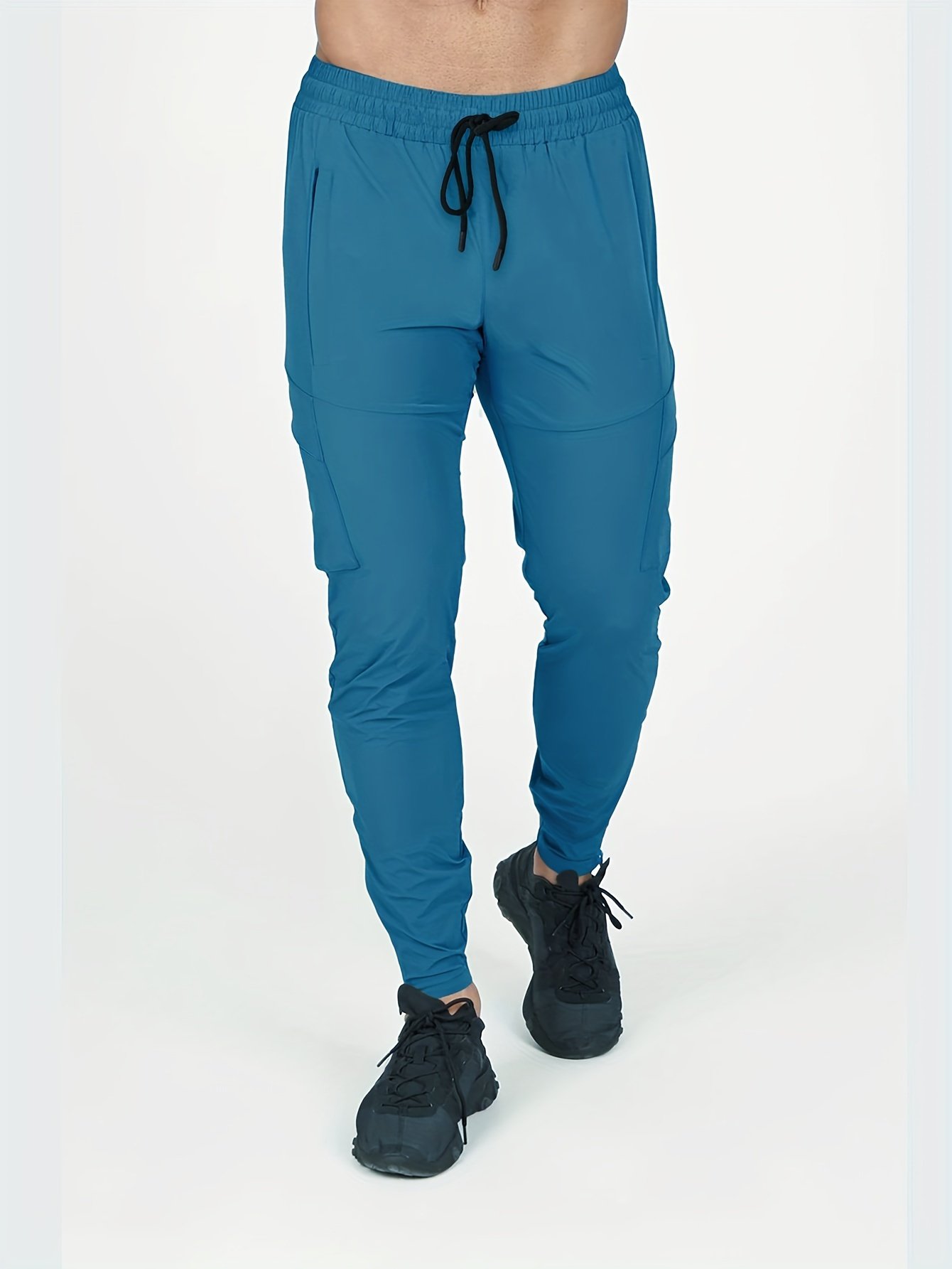 Men??s Solid Color And Letter Print Sports Pants With Drawstring And Pockets, Casual And Chic Trousers For All Seasons Sports And Outdoors Activities - Image 8
