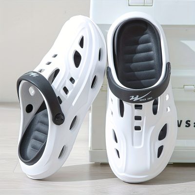Men’s Trendy Hollow Out Colour Block Slippers, Comfy Non Slip Durable Backless Slides For Men’s Outdoor Activities