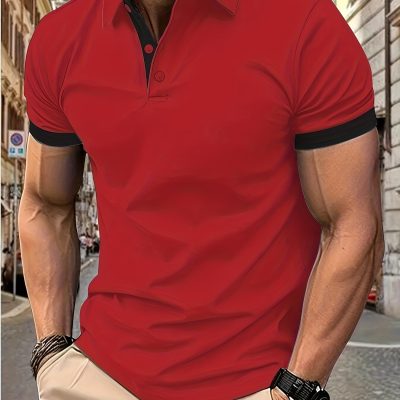 Breathable Regular Fit Golf Shirt, Men’s Casual V-Neck T-Shirt Short Sleeve For Summer, Men’s Clothing