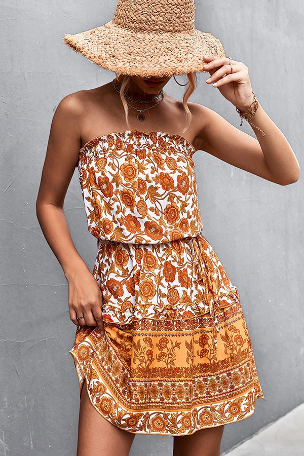 Bohemian Floral Print Smocked Mini Dress - Image 3