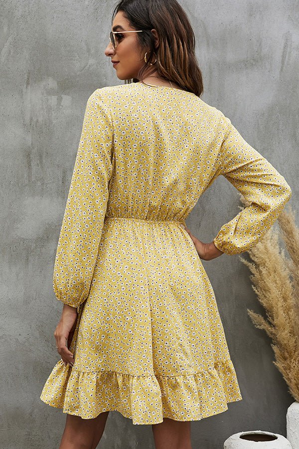 V Neck Floral Print Ruffled Mini Dress - Image 5