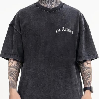 Men??s Los Angeles?? Printed Short-sleeved Drop-shoulder T-shirt Round Neck Top
