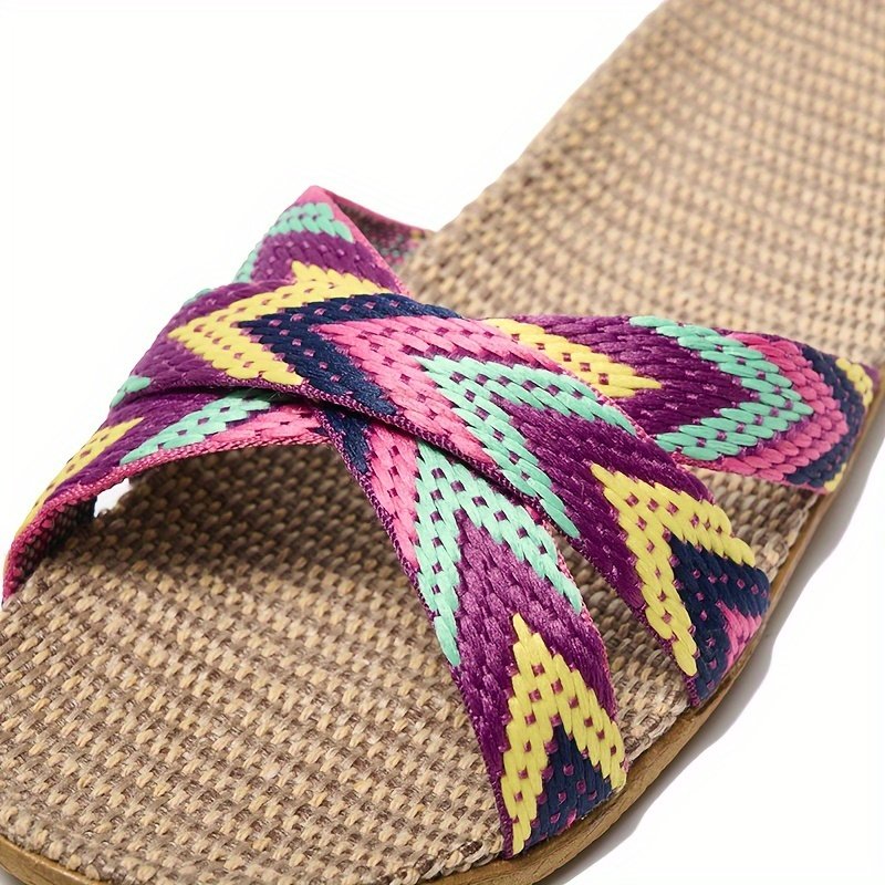Summer Linen Sole Slides, Casual Open Toe Slip On Shoes, Comfortable Indoor Home Slides - Image 12