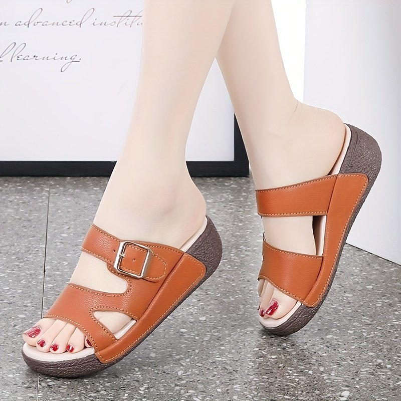 Women??s Solid Color Stylish Sandals, Buckle Belt Soft Sole Platform Slip On Shoes, Casual Summer Beach Shoes - Image 10