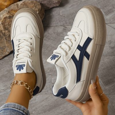 Women’s Colorblock Trendy Sneakers, Lace Up Soft Sole Platform Skate Shoes, Low-top Versatile Shoes