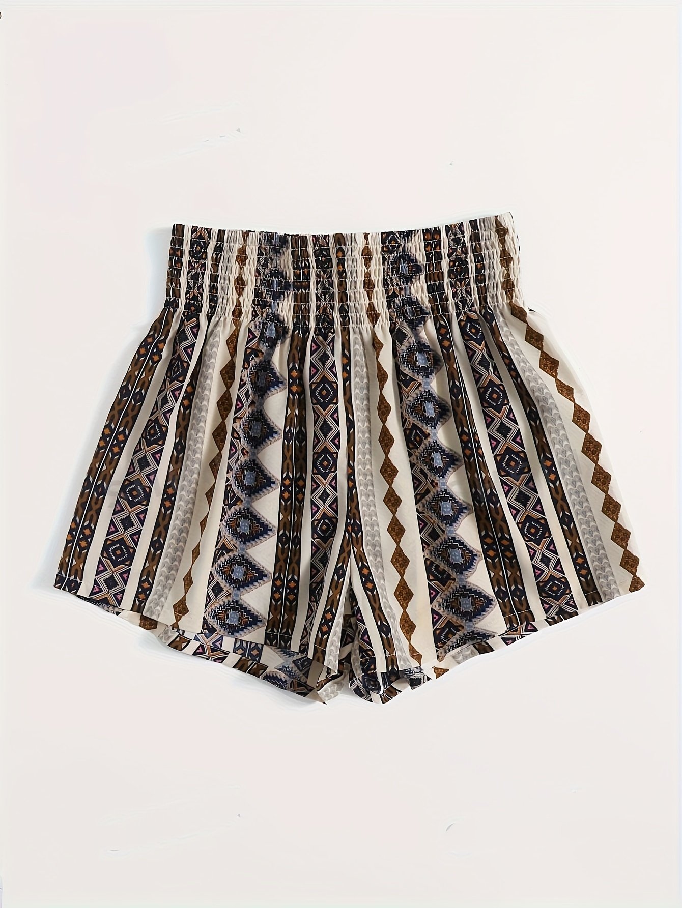 Geo Print Shirred Waist Shorts, Vacation Loose Beach Shorts For Spring & Summer, Women??s Clothing - Image 5