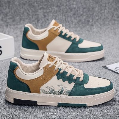 Men’s Trendy Street Style Wave Pattern Low Top Skateboard Shoes, Comfy Non Slip Lace Up Sneakers For Men’s Outdoor Activities