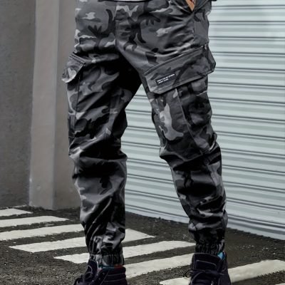 Men’s Camouflage Pattern Loose Fit And Cuffed Cargo Pants With Multiple Flap Pockets, Versatile For Street Wear And Outdoors Activities