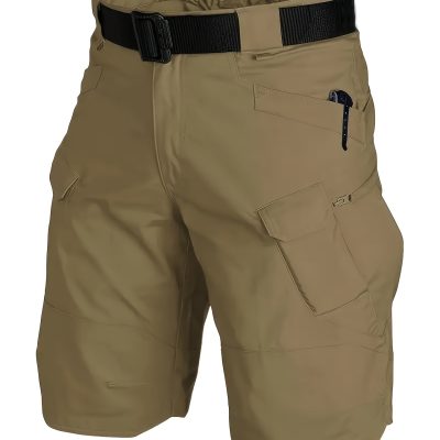 Men’s Urban Shorts Outdoor Waterproof Wear Resistant Cargo Shorts Quick Dry Multi Pocket Hiking Pants Without Belt