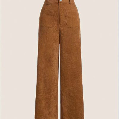 Corduroy High Waist Pants, Vintage Straight Leg Pants For Spring & Fall, Women’s Clothing