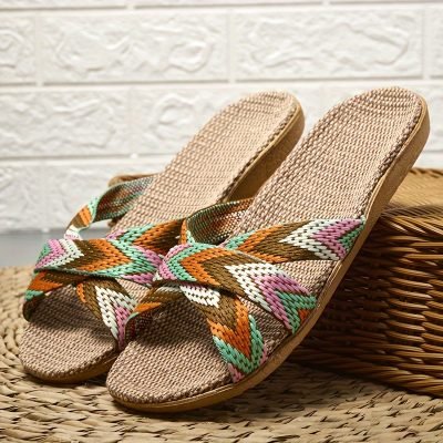 Summer Linen Sole Slides, Casual Open Toe Slip On Shoes, Comfortable Indoor Home Slides