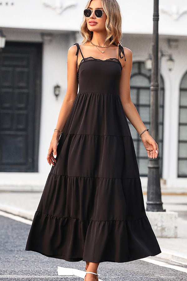 Lace Patchwork Solid Color Slip Dress - Image 3