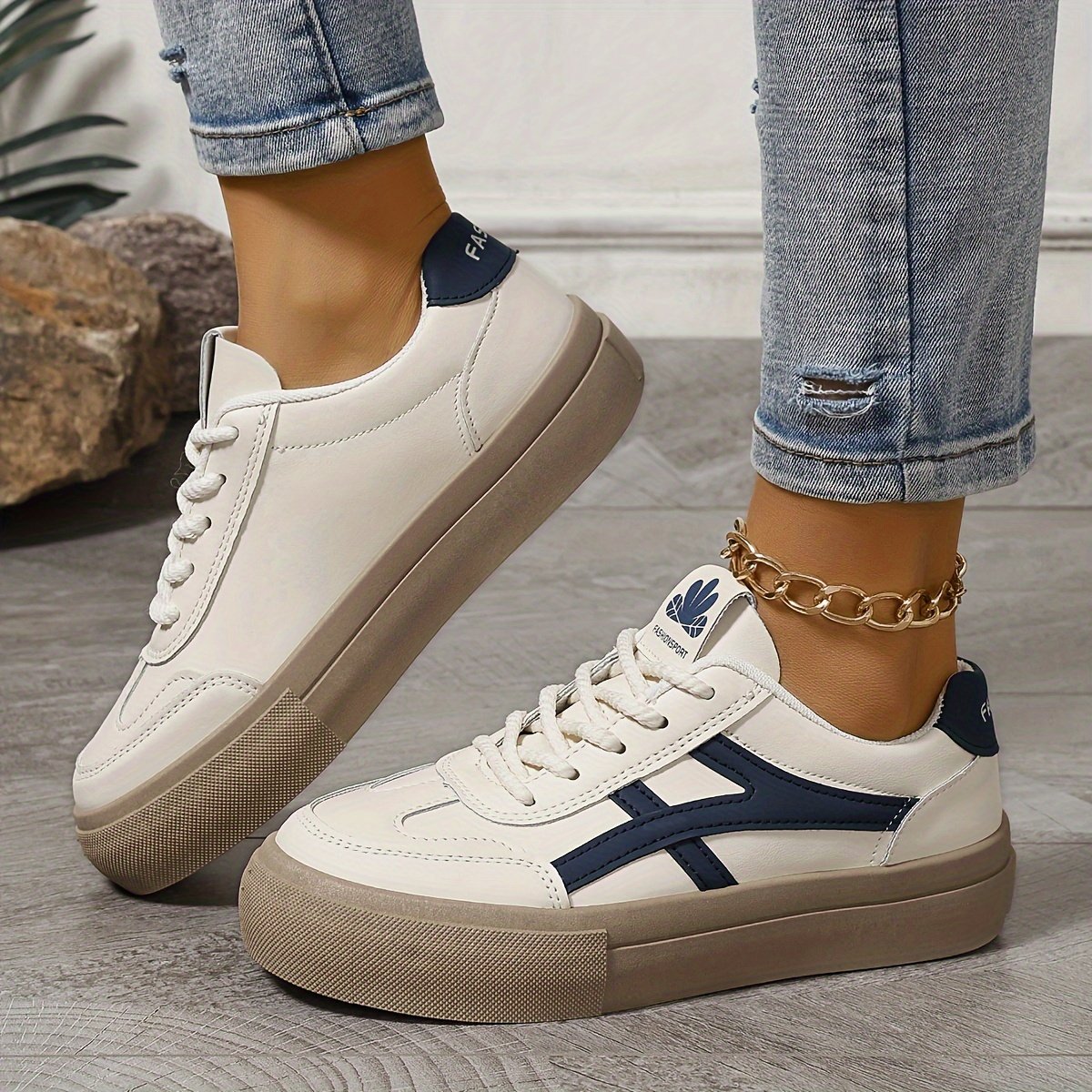 Women’s Colorblock Trendy Sneakers, Lace Up Soft Sole Platform Skate Shoes, Low-top Versatile Shoes - Image 5