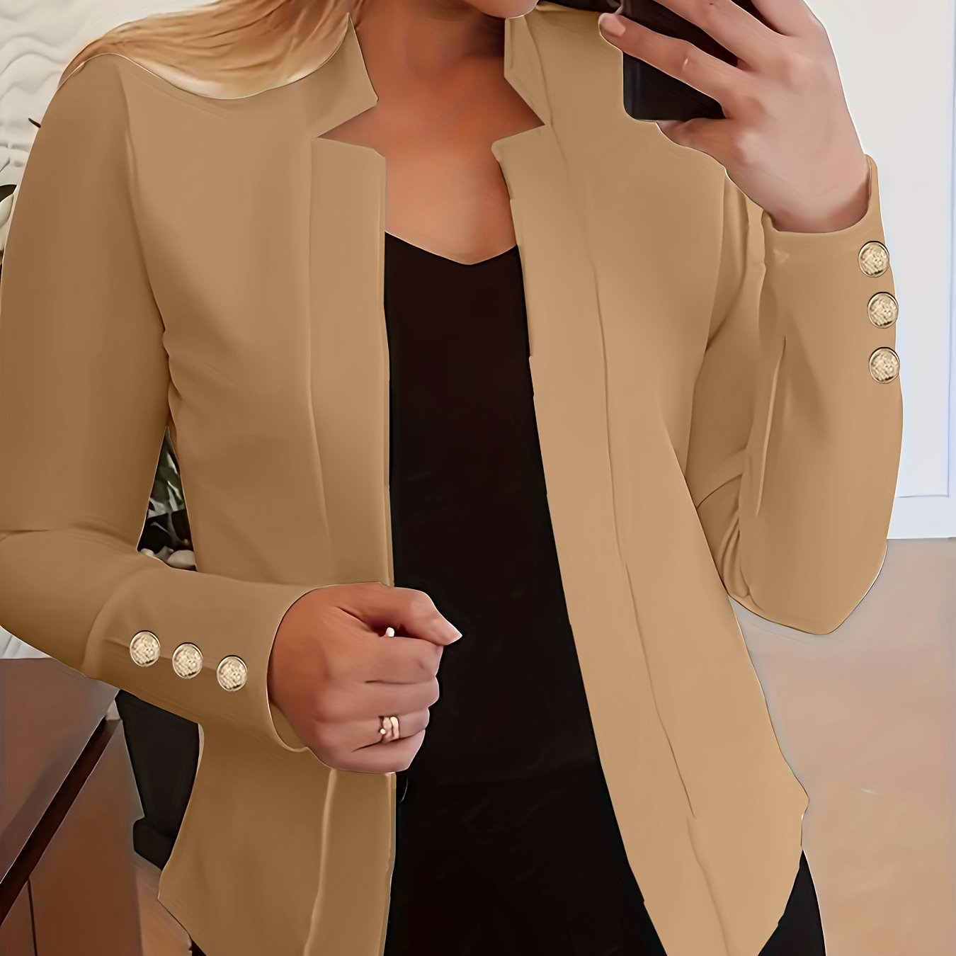 Solid Open Front Blazer, Casual Long Sleeve Button Blazer For Office & Work, Women’s Clothing - Image 16