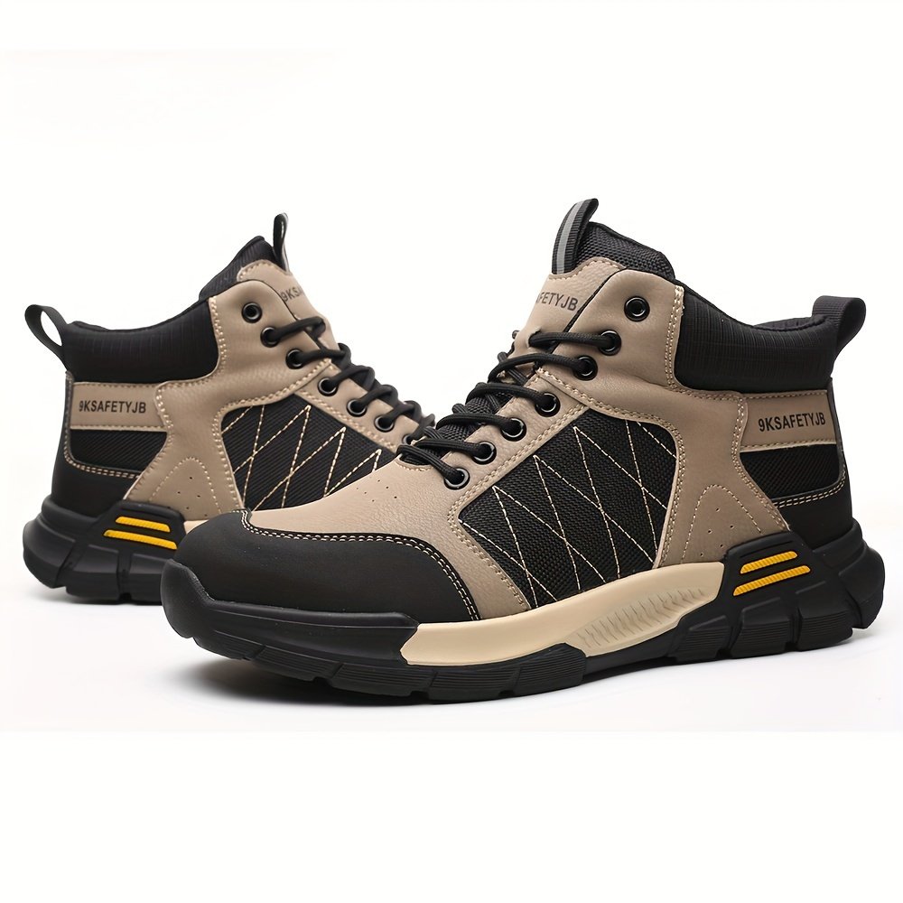 Men’s High Top Steel Toe Puncture Proof Anti-skid Work Safety Boots, Lace Up Durable Industrial Construction Shoes - Image 3