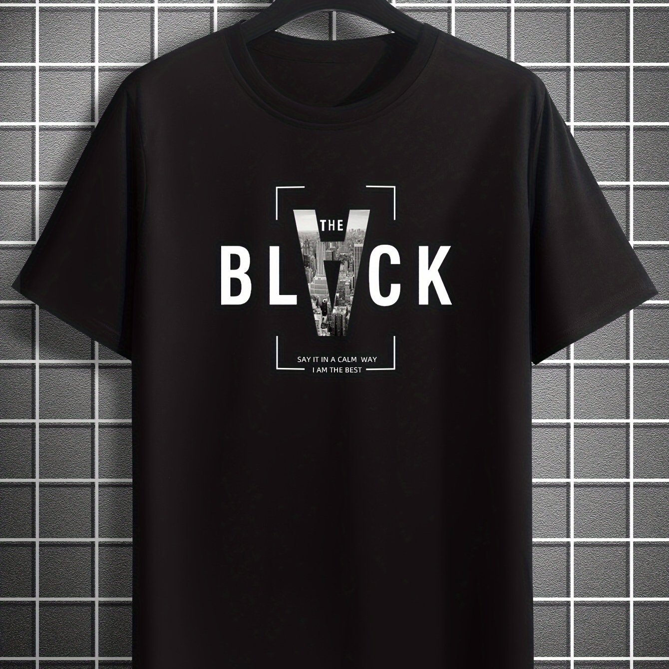 BLACK Creative Alphabet Print Casual Crew Neck Short Sleeve T-shirt For Men, Quick-drying Comfy Casual Summer Tops For Daily Wear Work Out And Vacation Resorts - Image 2