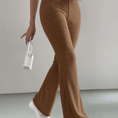 Solid High Waist Pants, Elegant Flare Leg Pants, Women’s Clothing