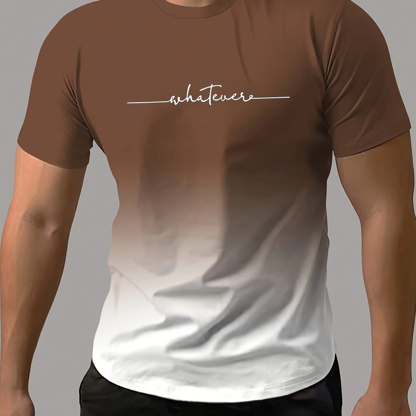 Gradient Style ??Whatever?? Pattern Print Men??s Comfy Chic T-shirt, Graphic Tee Men??s Summer Outdoor Clothes, Men??s Clothing, Tops For Men, Gift For Men - Image 7