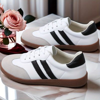 Women’s Fashion Colorblock Sneakers, Lace-Up Low-Top Casual Skate Shoes With Soft Platform Sole, Durable Versatile For Walking And Everyday Wear